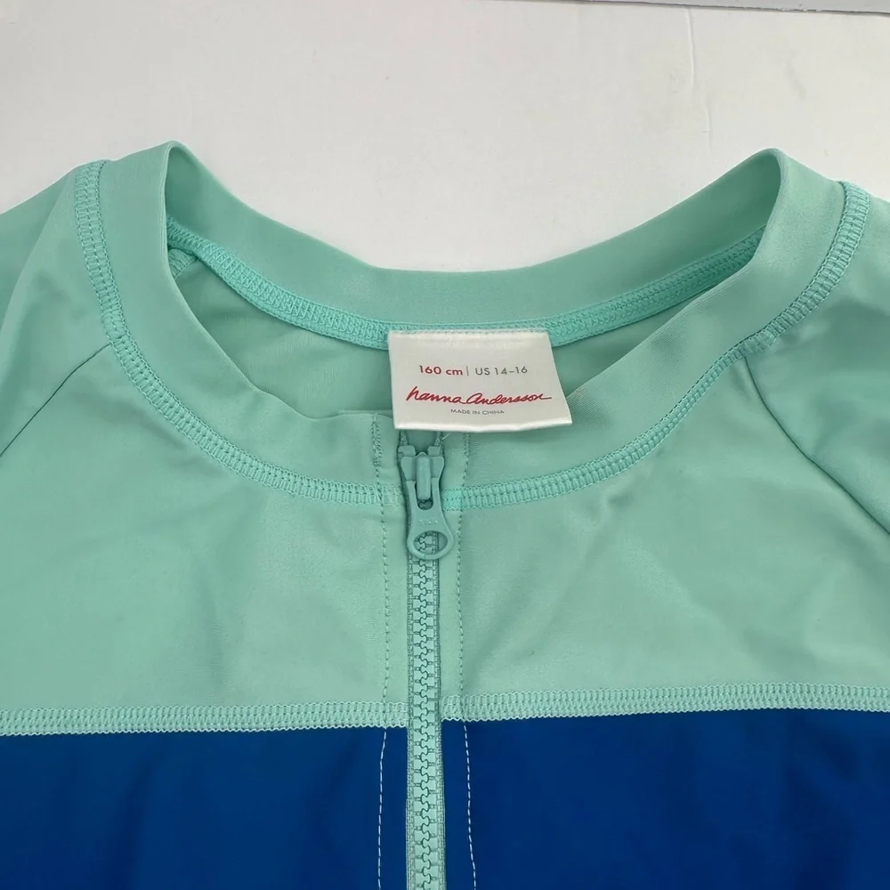 Hanna Andersson Mint Zip-Front Jacket with Rainbow Stripes